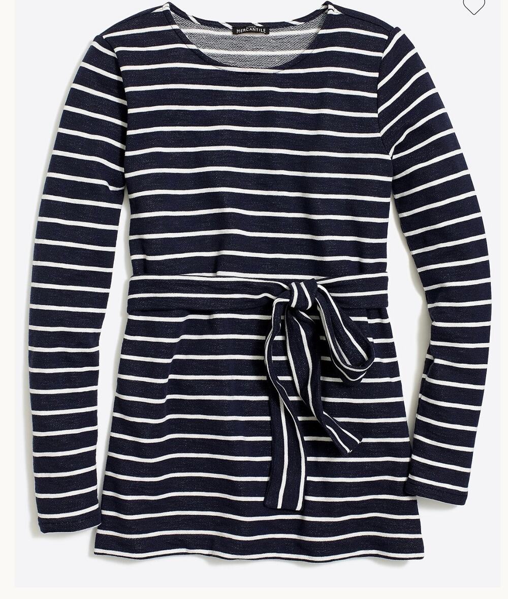 J. Crew Women’s Plus Size 2X Striped Belted Sweatshirt in Navy/White NWT